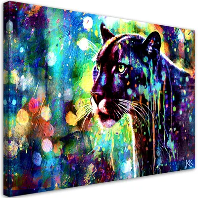 Produktbild von Leinwandbild Schwarzer Panther Abstraktion 90x60 Feeby Violett bild für die wand bereit zum aufhängen