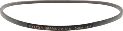 A black drive belt is shown against a white background.