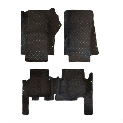 Produktbild von Auto Fußmatten Set 4-teilig Universal Kunstleder Schwarz Beige – 5-Sitzer Auto Innenraum Schutz Antirutsch
