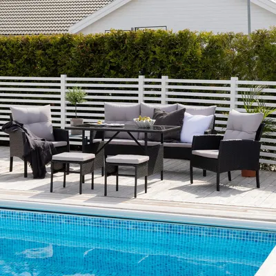 Produktbild von home24 Loungeset - Schwarz - Polyethylen - 158 x 75 x 69 cm