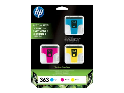 Produktbild von HP 363 3-pack Cyan/Magenta/Yellow Ink Cartridges, Cyan, Magenta, Gelb, Tinte auf Pigmentbasis, 3 Stück(e)