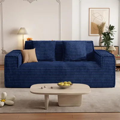 Produktbild von Aivermeil 2-3 Sitzer Sofa aus Cord montagefreies All-in-One Cloud-Sofa mit zwei Kissen geeignet für Wohn- und Schlafzimmer, Blau
