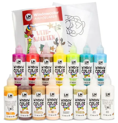 Produktbild von LM-Kreativ Window Color 15er Set Weihnachten – abziehbare Fensterfarbe auf Wasserbasis für Glas, Spiegel und Fliesen