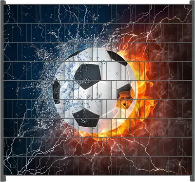 Produktbild von Wallario Zaunsichtschutz mit Motiv Fußball - Feuer und Wasser für Ein- und Doppelstabmatten Zäune in der Größe 200 x 180 cm
