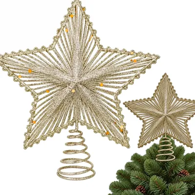 Produktbild von Christbaumspitze Weihnachtsbaumspitze Stern Gold 24x20 cm Glitzer Baumspitze Tannenbaumspitze Weihnachtsdeko