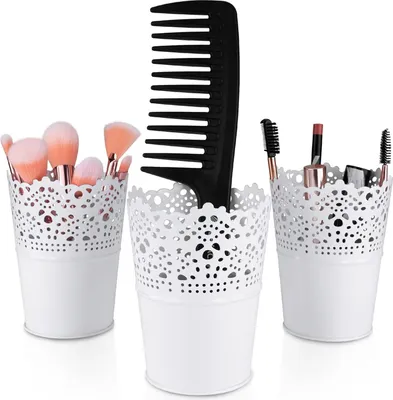 Produktbild von Momex - 3 Stück Make Up Organizer in weiß, Becher zum Aufbewahren von Schminkpinsel, Lippenstift, Mascara