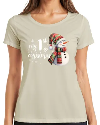 Productafbeelding van Mijn eerste kerst - Kerstcadeau. Dames T-shirt, natuur, maat M