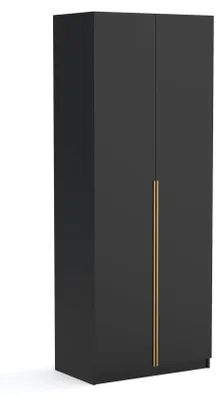 Produktbild von Kleiderschrank Bristol 90 cm, schwarz gold, mit Einlegeplatten, Drehtürenschrank, Farbauswahl, 90x54x234 cm 2-türig