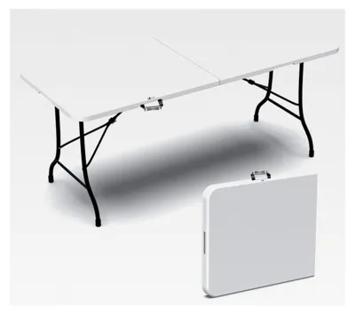 Produktbild von Gartentisch Klapptisch 180x75 cm, Campingtisch Buffettisch Klappbar mit Tragegriff für Garten, Terrasse und Balkon, Weiß