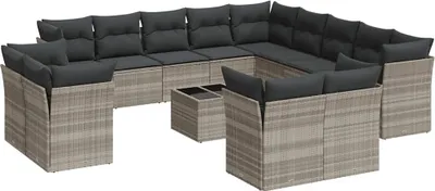Produktbild von vidaXL 14-tlg. Garten-Sofagarnitur mit Kissen Hellgrau Poly Rattan