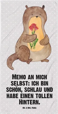 Produktbild von Mr. & Mrs. Panda Badehandtuch Otter Blumenstrauß - Grau Pastell - Geschenk, Frottee-Handtuch, Achtsamkeit, Großes, Selbstvertrauen, Positiv, Strandtuch, Handtuch, Süß