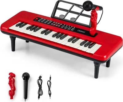 Obrázok produktu pre 37-klávesové detské digitálne piano s mikrofónom a stojanom, červené