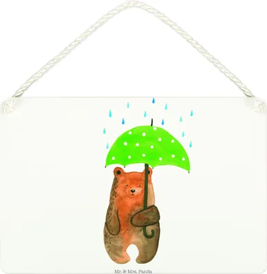 Produktbild von Mr. & Mrs. Panda Dekoschild Bär Regenschirm DIN A4 - Weiß - Geschenk, wandtafel, Liebe, Spruch, Partner, Familie, Liebeskummer, Schild, kleine aufmerksamkeit, Freunde