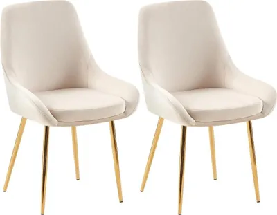 Immagine prodotto di set di 2 sedie da pranzo - sedie in velluto color crema - gambe in metallo dorato, comode e resistenti
