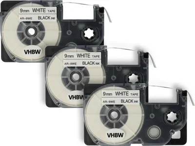 Produktbild von vhbw 3x Schriftband-Kassette Ersatz für Casio XR-9WE1, XR-9WE für Etiketten-Drucker 8m x 9mm Schwarz auf Weiß