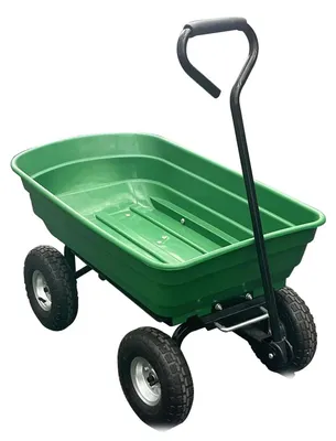Immagine prodotto di Carrello da giardino a 4 ruote - Carrello ribaltabile per carichi pesanti - Funzione di ribaltamento - Maniglia a forma di "D" - Supporto integrato - Colore: verde