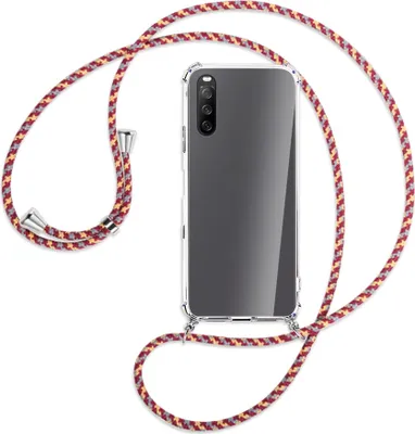 Produktbild von Handykette Backcover-Schutzhülle mit Band (Metall silberfarben) für Sony Xperia 10 III - weinrot/gelb/grau
