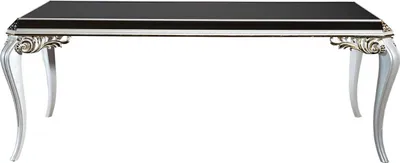 Produktbild von Casa Padrino Luxus Barock Esstisch Weiß / Gold / Schwarz 207 x 104 x H. 78 cm - Massivholz Küchentisch mit Glasplatte - Edle Esszimmer Möbel im Barockstil