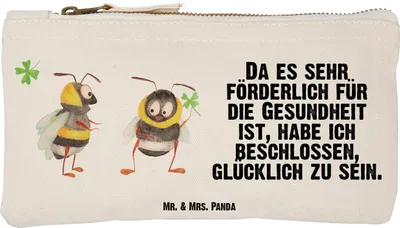 Produktbild von Mr. & Mrs. Panda Kosmetiktasche Hummeln Kleeblatt Größe S Klein - Weiß - Geschenk, Etui, Biene, Mäppchen, Federmappe, Spruch Positiv, glücklich Werden, Hummel, Deko, sein