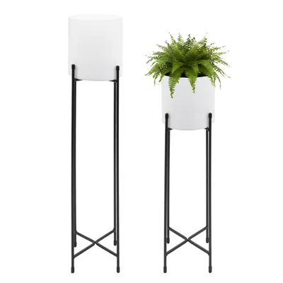 Immagine prodotto di Set di 2 supporti per vasi da fiori con vaso incluso - bianco - Supporto per vasi da fiori Supporto per fiori