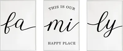 Produktbild von 3er Set Familienposter – Happy Place Poster Familie Wandbild Wohnzimmer – A3 (29.7x42cm) / weißer Bilderahmen
