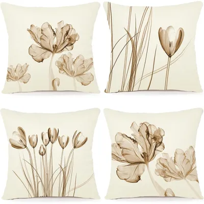 Produktbild von Kissenbezug 45x45 cm 4er Set Leinen-Mischgewebe Aquarell Blumen Outdoor Wohnzimmer