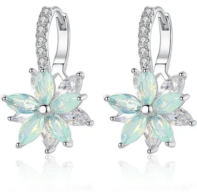 Produktbild von Creolen Blumen Klapp-Creolen mit Zirkonia 18K Weißgold vergoldet Silber Hellgrün