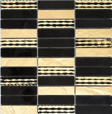 Produktbild von Mosaik Fliese Marmor Naturstein Rechteck Stein Carving gold schwarz MOS40-STN79