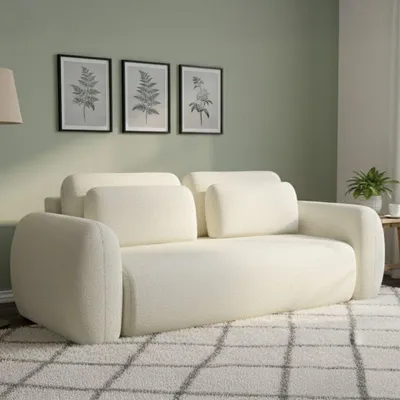 Immagine prodotto di Sessame - Divano Letto 3 Posti, 266x121 cm Bianco Crema, Contenitore