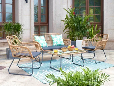 Produktbild von SIT Möbel Outdoor-Sitzgruppe | 2 Stühle, 2 Sitzkissen, 1 Bank, 1 Bankauflage, 1 Couchtisch | Tischplatte Glas | 19001-45 | Serie GARTEN