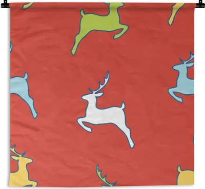 Produktbild von MuchoWow® Wandteppich Wandbehang Muster - Rotwild - Rot 60x60 cm Tapisserie Dekoration Wandtuch - Dekorationen - Wand Decke