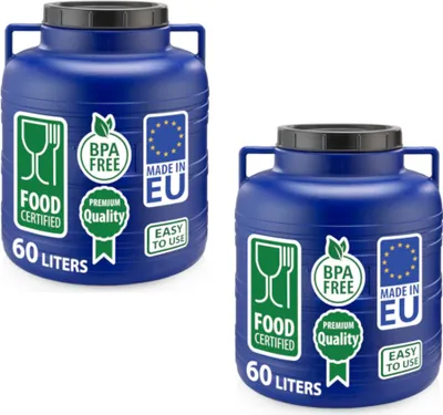 Produktbild von 2er Set Weithalsfass Sauerkrautfass Fasssilage Regen Fass Gepäcktonne Camping 60 Liter mit Deckel blau