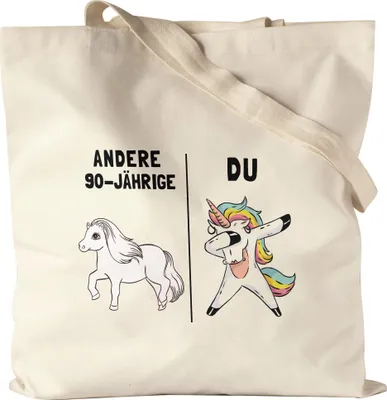 Produktbild von 90. Geburtstag Jutebeutel Stoffbeutel Canvas mit Spruch Frauen Lustig Einhorn 90 Jahre Geschenk-Idee Andere 90 Jährige