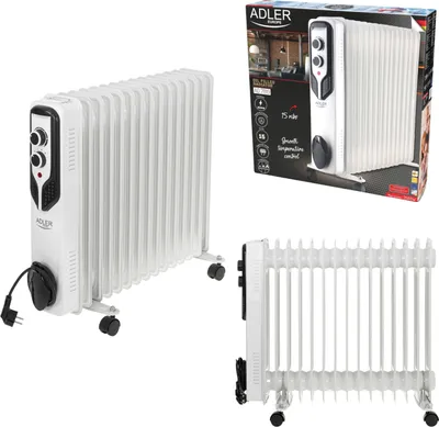Productafbeelding van Adler AD 7819, olie-verwarmingsventilator, olie, 1,48 m, voor binnen gebruik, geschikt voor bijvoorbeeld een hal, kleur: wit