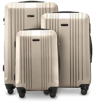 Imagen del producto de Conjunto de maletas de 3 piezas: carcasa rígida de ABS, tamaños 75 x 47 x 28 cm, 66 x 42 x 24 cm y 55 x 35 x 22 cm; ruedas de 360°; cerradura con combinación numérica; color beige