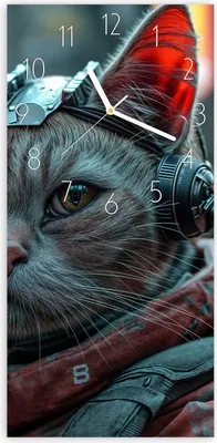 Produktbild von Wanduhr aus Glas mit Motiv Cyberkatze- 30 x 60 cm - inkl. Aufhängesystem