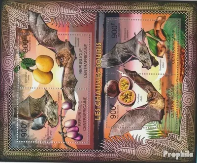 Produktbild von Briefmarken Zentralafrikanische Republik 2012 Mi 3672-3675 Kleinbogen (kompl. Ausgabe) postfrisch Fledermäuse