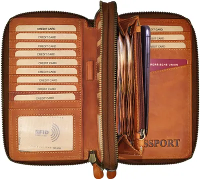 Produktbild von Benthill Geldbörse XXL Echt Leder RFID - Großes Portemonnaie mit Handyfach - Reisebrieftasche - Damen & Herren Dokumententasche