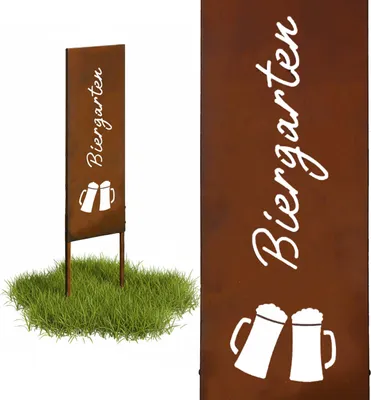 Produktbild von Relaxdays Edelrost Gartendeko, Biergarten, HB: 85 x 28 cm, Gartenstecker wetterfest, rustikal, zum Stecken, Eisen, braun