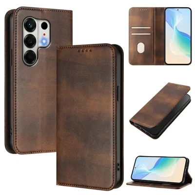 Obrázek produktu pro Pouzdro pro Tecno Camon 50 4G, vintage kožené pouzdro s RFID ochranou, přihrádkami na karty, stojánkem Hnědý
