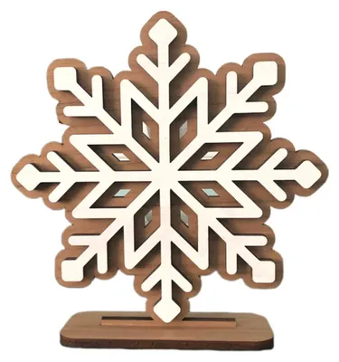 Produktbild von Weihnachtsbaumschmuck aus Holz, Schneeflocke, doppellagig, 3D-Design, sechseckige Form, mit stabilem Sockel, Tischdekoration A