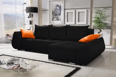 Produktbild von Ecksofa Sofa KLEO mit Schlaffunktion Schwarz Ottomane Rechts