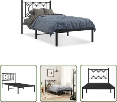 Produktbild von The Living Store Bettgestell mit Kopfteil Metall Schwarz 90x200 cm