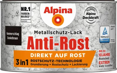 Produktbild von Alpina 300 ml Anti-Rost Metallschutz-Lack, Hammerschlag Dunkelbraun RAL 8028