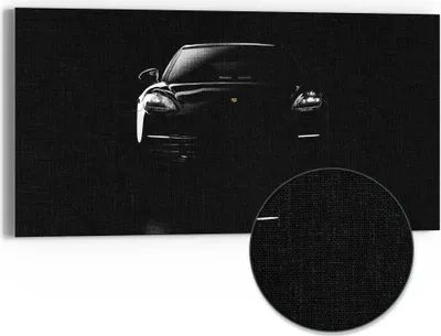 Produktbild von DEQORI Hybrid Leinwand Bild 60x30 cm 'Porsche Panamera Front' Wandbild Glas flach modern