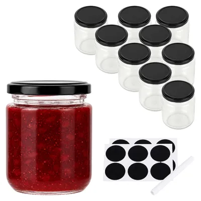 Produktbild von Relaxdays Einmachgläser, 10er Set, 200 ml, Twist Off Deckel, Einkochen & Einmachen, Einkochgläser, transparent/schwarz
