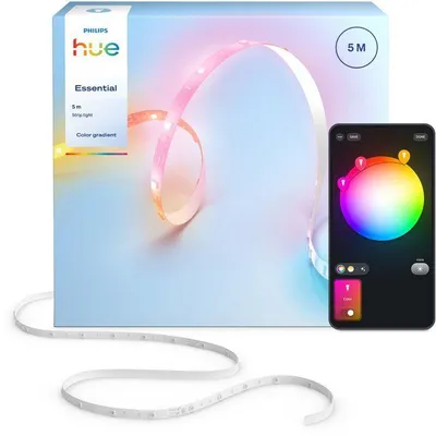 Zdjęcie produktu dla Philips Taśma LED Hue Essential 5 m, Inteligentne światło paska, Bluetooth/Zigbee, Wielobarwny, Silikon, Wielo, 2200 K
