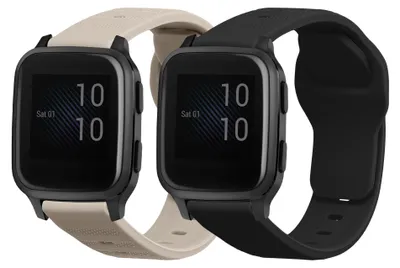 Produktbild von kwmobile 2x Uhrenarmband für Garmin Venu Sq Music / Sq Armband - Fitnesstracker Band Set aus TPU Silikon - Ersatzarmband Smartwatch - Schwarz matt
