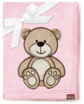Produktbild von Be Mammy Kuschlige Babydecke Kuschel Decke Tagesdecke mit 3D Applikation 76 x 102 cm BE20-168 (Puderrosa - Bär, 76 x 102 cm)