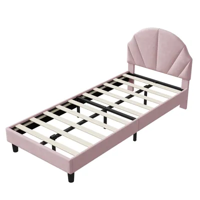 Productafbeelding van Moonbite kinderbed, fluweel, roze, 90x200 cm, met in hoogte verstelbaar hoofdeinde, ergonomische rugleuning, lattenbodem, geschikt tot 150 kg